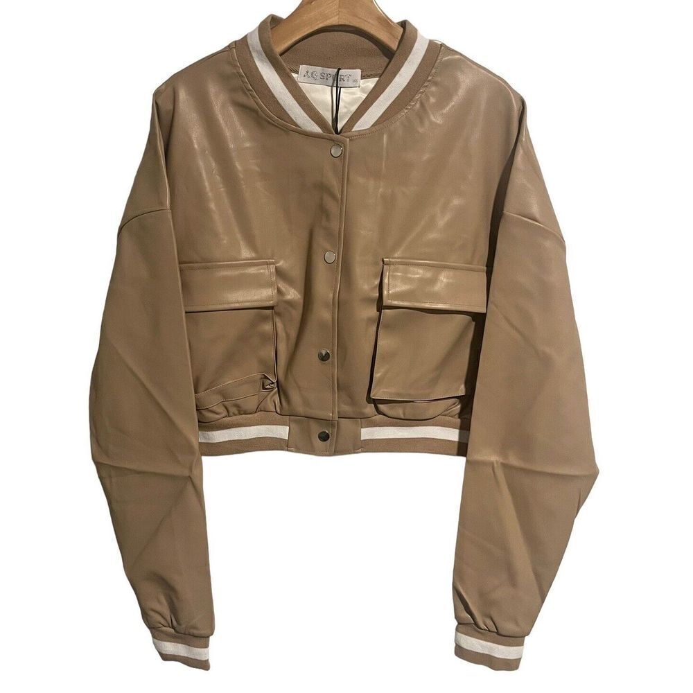 AQ Sport Varsity Jacket Womens 3X Cropped Faux Leather Plus Size Baseball NEW